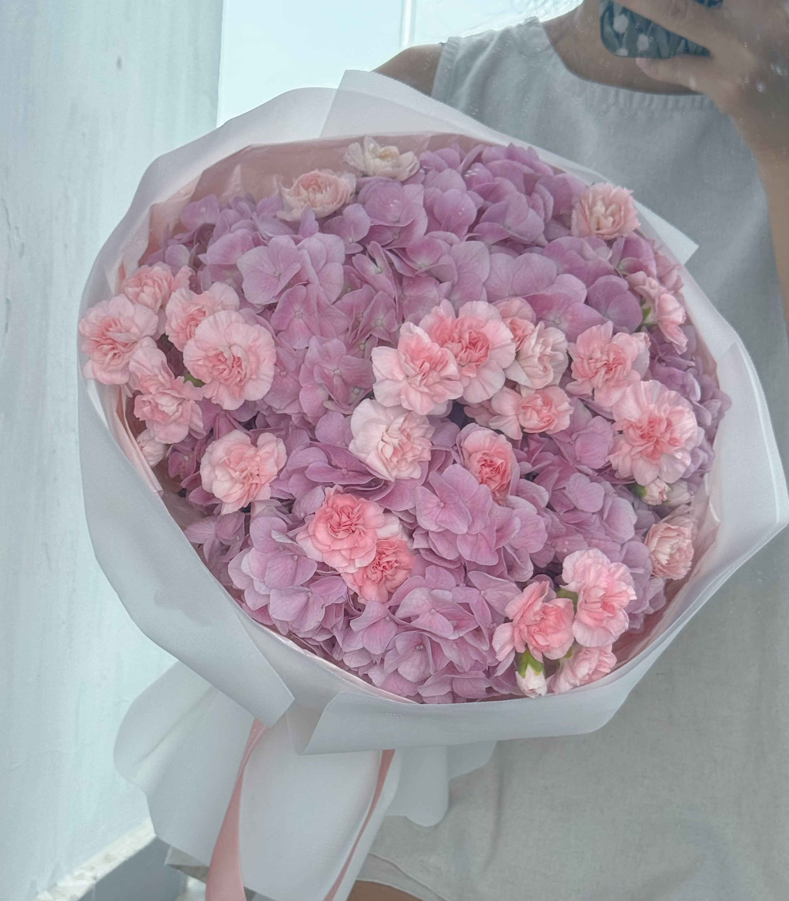 Tú cầu hồng mix phăng chùm hồng size L